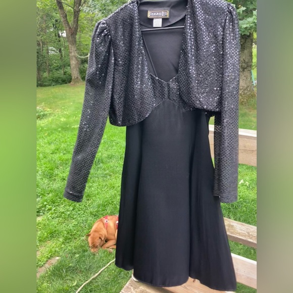 VTG 90’s Filigree Ltd Collection Black Spaghetti Strap Dress W/ Matching Bolero - Picture 2 of 12